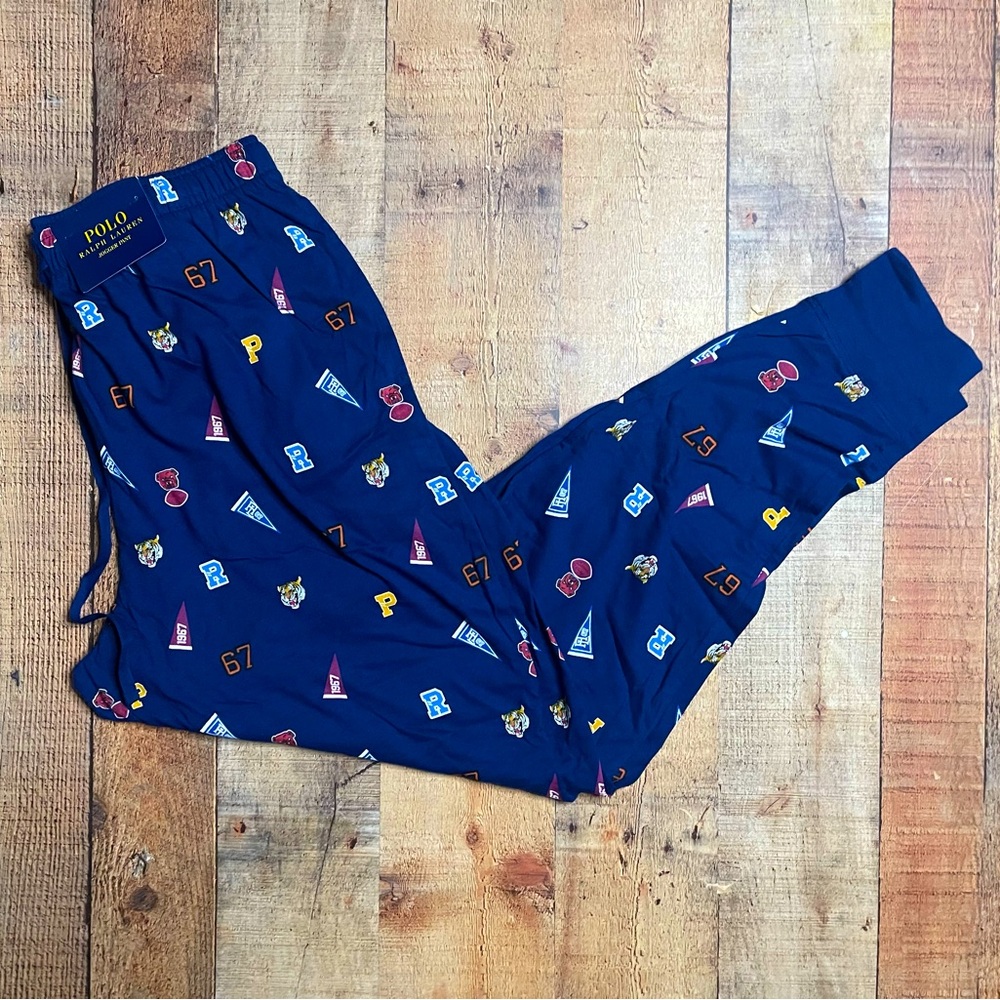 POLO RALPH LAUREN Men's Pep Rally Penant Tiger Jersey Pajama Jogger Pants Blue